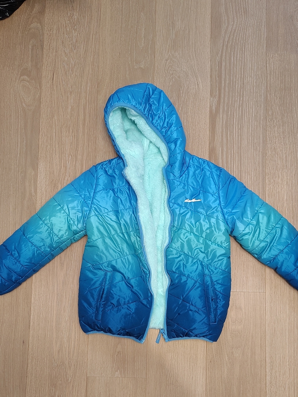 Eddie Bauer Teal to Navy Ombre Kids Puffer Jacket with Hood